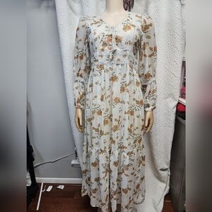 Cream Bishop Sleeve Sundress with Scoop Neck